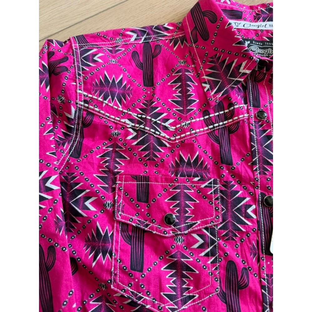 Cowgirl Hardware Womens Berry Pink Aztec Saguaro Cactus Western Snap Shirt M NEW - Picture 5 of 7